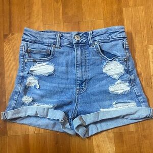 American Eagle Outfitters Light Blue Distressed Jean Shorts